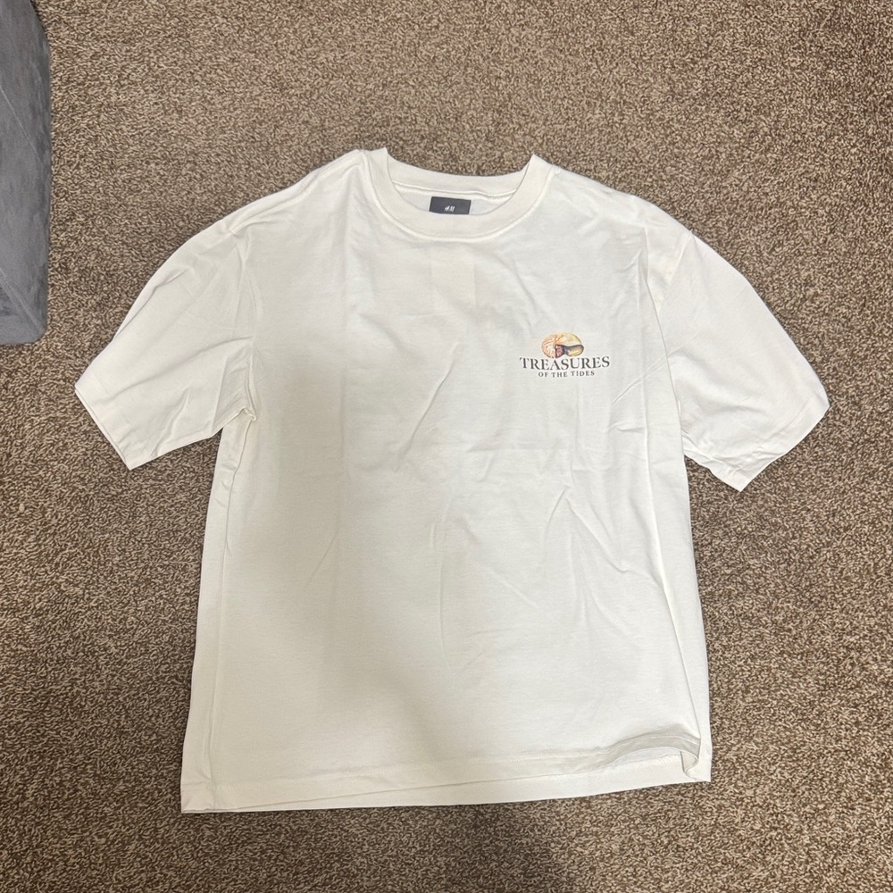 H&M White T-Shirt with Gold Logo